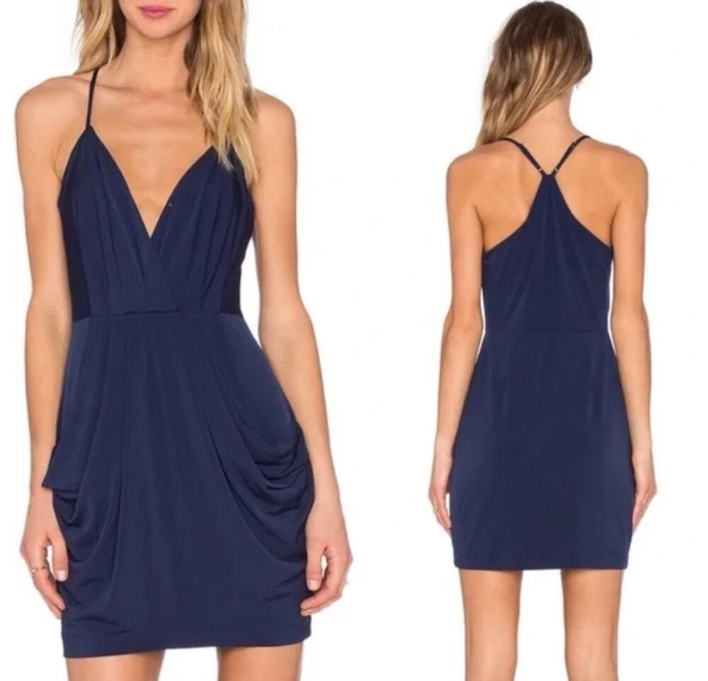 BCBGEneration Drape Pocket Dress Navy Blue Pleated Cocktail Party Mini Size M
